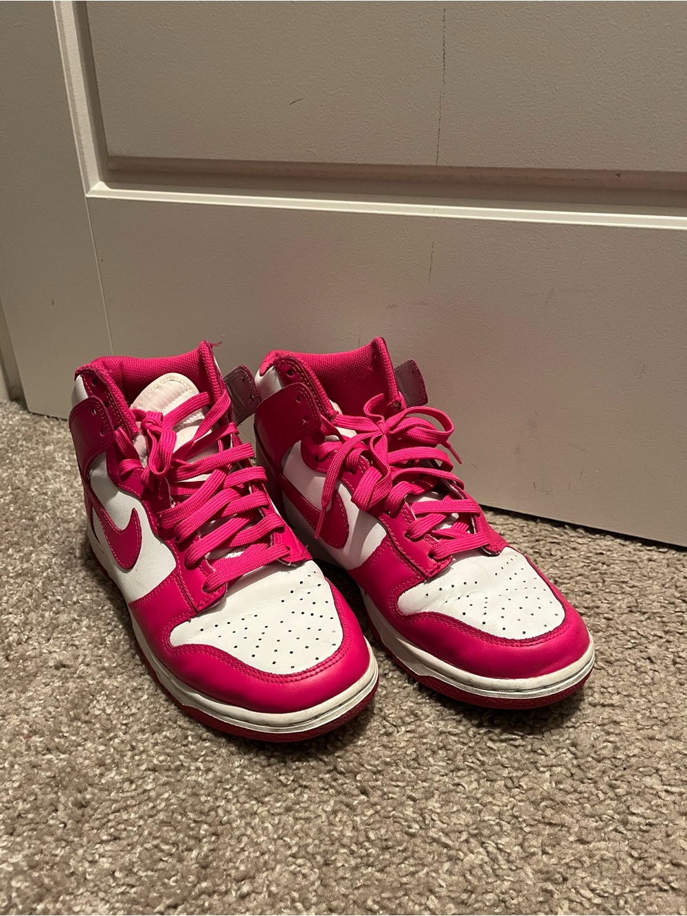 Nike Kids High-Top Sneakers in Hot Pink and White